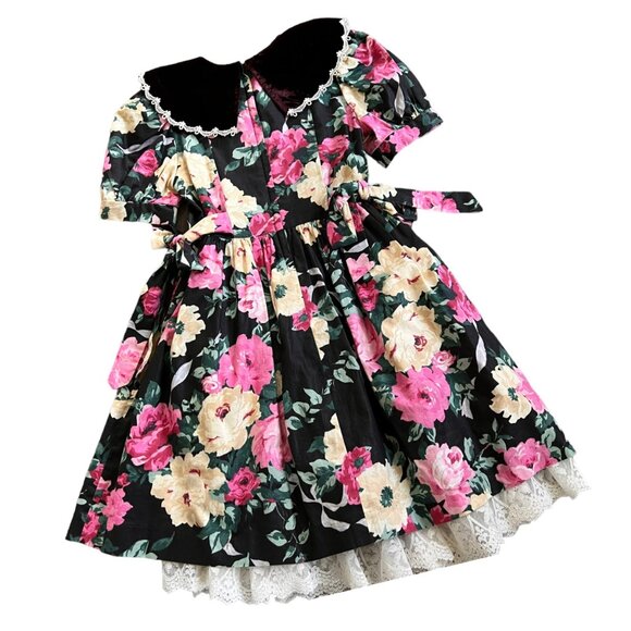 Vintage Jessica McClintock Novelty Floral Print Velvet Collar Dress 6X USA - Picture 4 of 9